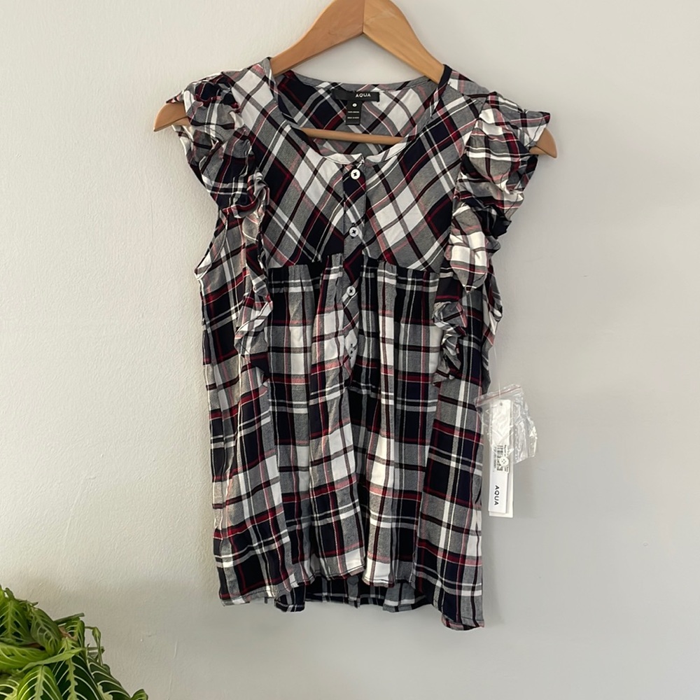 Closet closing 4/15, make offer! Aqua NWT Large Sleeveless Plaid Top